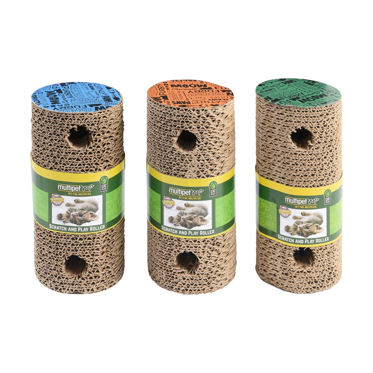 Multipet Cardboard Scratcher Roller Cat Toy 7.5" (assorted colors, sold individually)