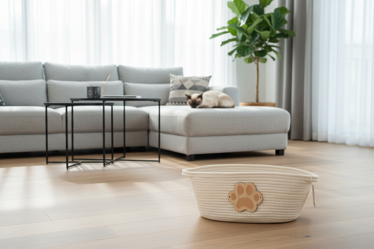 Paw Embellished Oval Rope Basket