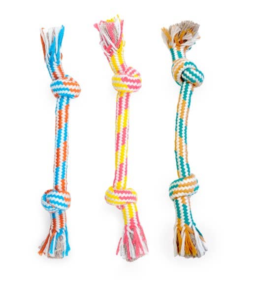 ThoozyPet 2-Knot Rope Dog Toy Yellow / Pink 8.5"