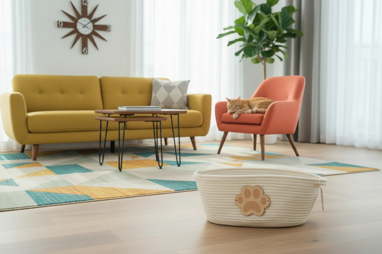 Paw Embellished Oval Rope Basket