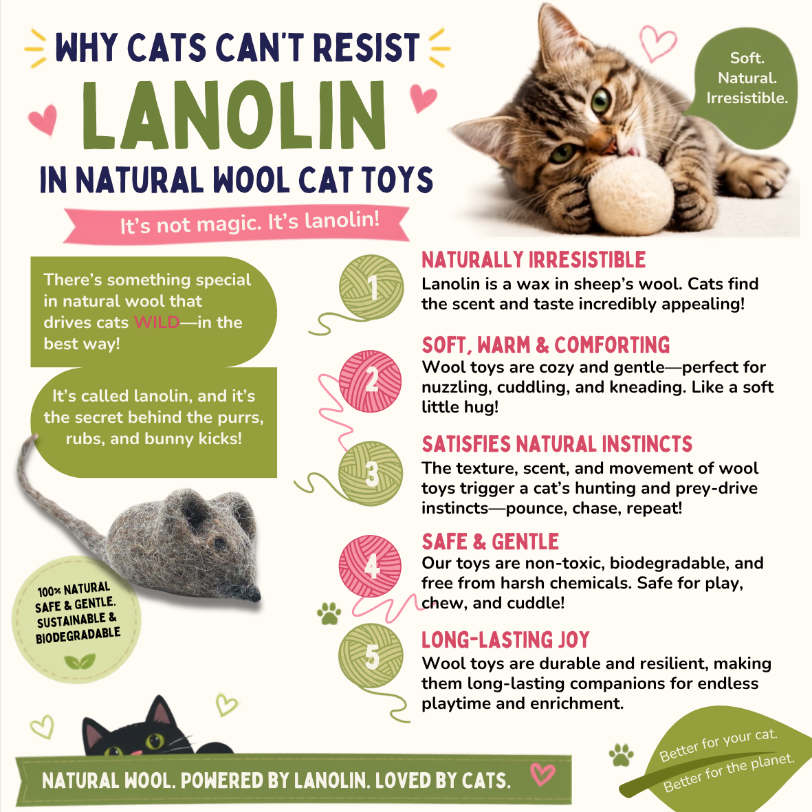 Eco-Friendly Wool Felt Ball Cat Toys -Set of 2