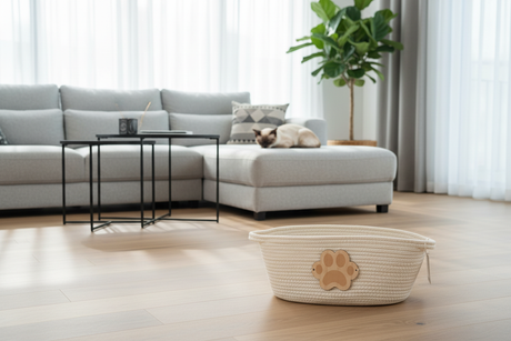 Paw Embellished Oval Rope Basket