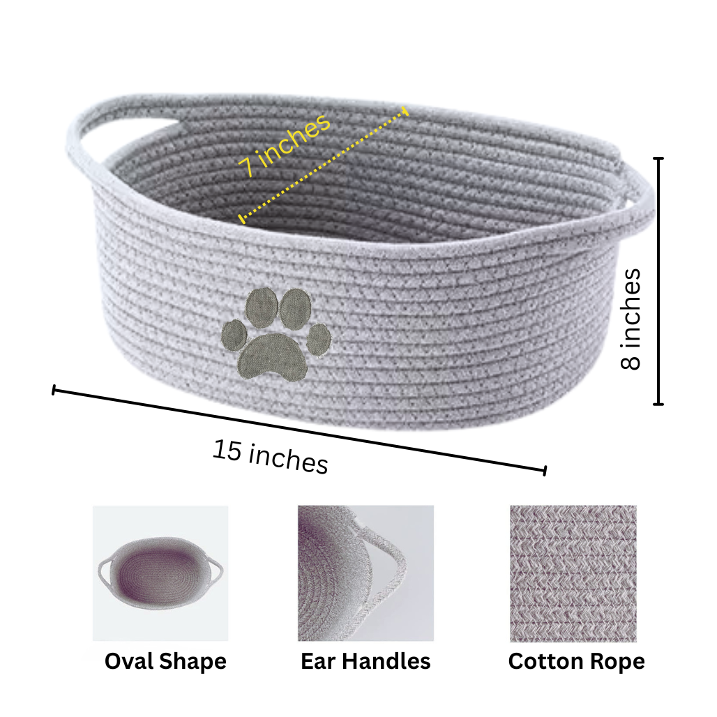 Paw Embellished Oval Rope Basket