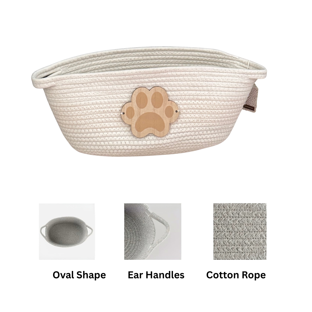 Paw Embellished Oval Rope Basket