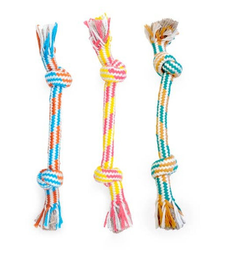 ThoozyPet 2-Knot Rope Dog Toy Yellow / Pink 8.5"