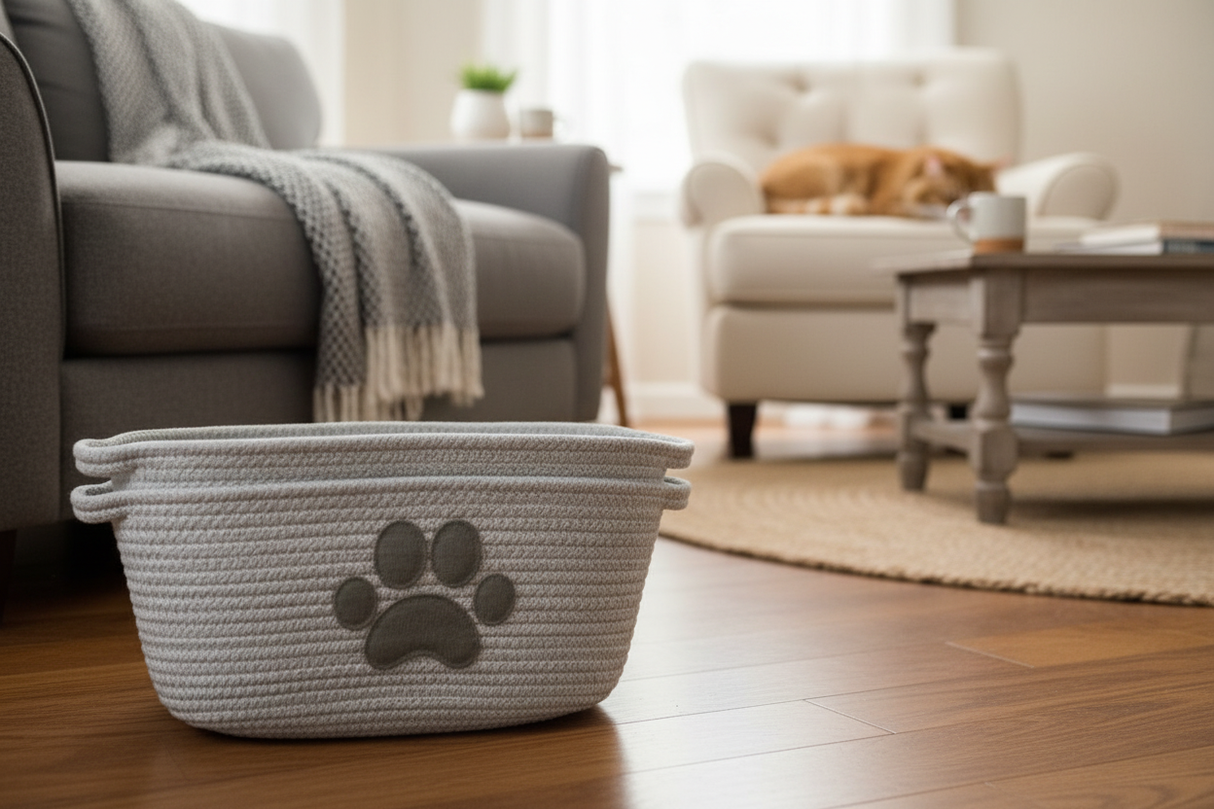 Paw Embellished Oval Rope Basket