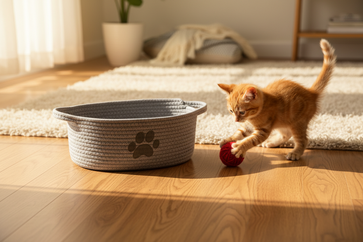 Paw Embellished Oval Rope Basket