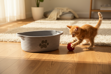 Paw Embellished Oval Rope Basket